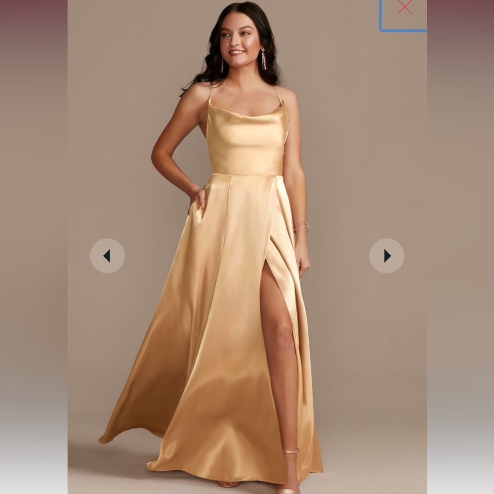 David’s Bridal GOLDEN Galina Signature 8 Charmeuse Cowl Neck Dress wLace Up Back